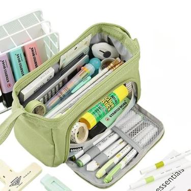Imagem de Estojo De Lápis Caneta Esferográfica De Papelaria Armazenamento Portátil De Grande Capacidade(Verde)