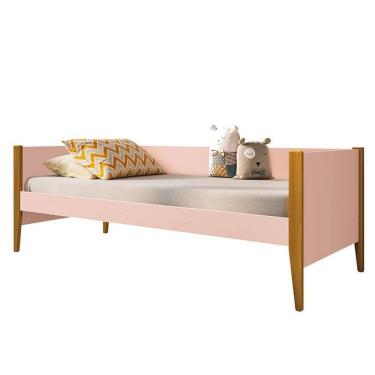 Imagem de Cama Solteiro Noah Rosa com Pés Amadeirado - Reller