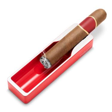 Imagem de Cinzeiro de charuto de metal com ranhura larga para charutos, suporte de charuto retangular para descanso bandeja de cinzas para pátio externo decoração de casa interna (vermelho)