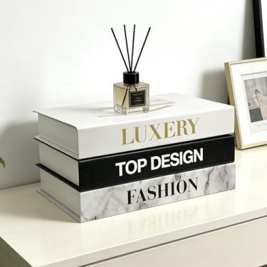 Imagem de 3 peças de livros decorativos para decoração de mesa de centro estética preto e branco empilhados livros falsos modernos para decoração de estante de casa sala de estar escritório