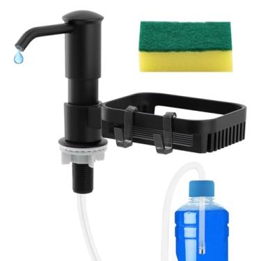 Imagem de Dispensador de sabão para pia de cozinha, dispensador de sabão embutido com suporte de esponja, cabeça de bomba ABS preta embaixo do balcão com kit de tubo de extensão de 99 cm (cor: preto)