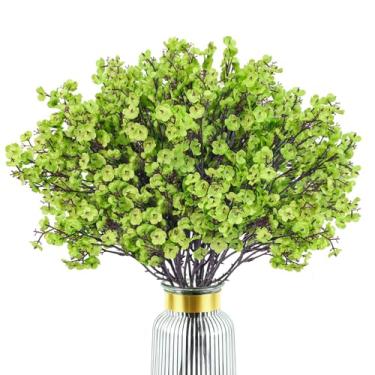 Imagem de Uieke 15 peças de flores artificiais para bebês, flores artificiais de seda, verde, buquê de gipsófila de toque real para casa, jardim, primavera, verão, decoração de casamento