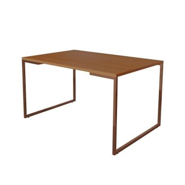 Imagem de Mesa De Jantar Industrial Base Ferro Cobre Tampo 137X90 Canela Cor: Marrom