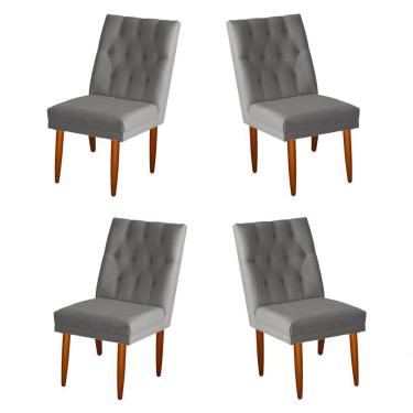 Imagem de Jogo 04 Cadeiras De Jantar Estofada Cozinha Paris Suede Prata Eli Móveis
