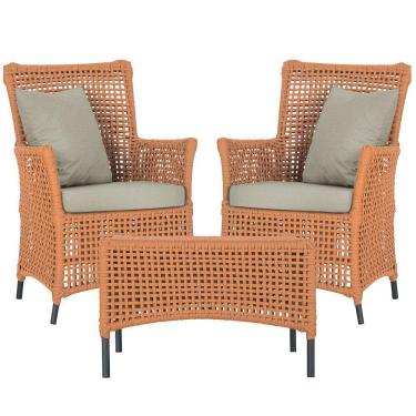 Imagem de 2 Poltronas E 1 Mesa Igapó Alumínio Preta Corda Náutica E7 Terra Cota