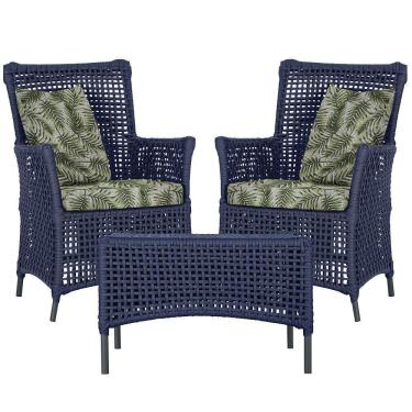 Imagem de 2 Poltronas 1 Mesa Igapó Em Alumínio Preta Corda Náutica E5 Azul