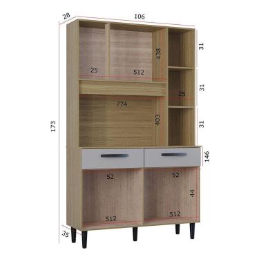 Imagem de Cozinha Compacta Malu 7 Portas E 2 Gavetas Poquema Damasco/off White