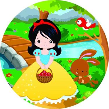 Imagem de Painel de Tecido Sublimado Redondo Branca de Neve Cute Caminho Ilumina