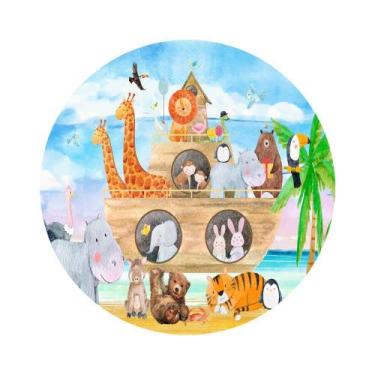 Imagem de Painel De Lona Redondo Arca De Noé Aquarela - Fabrika de Festa, 160x16