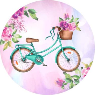 Imagem de Painel De Lona Redondo Bicicleta Vintage Fundo Rosa Aquarela - Fabrika