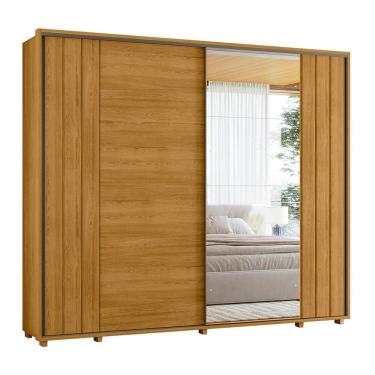 Imagem de Guarda-roupa Casal 2 Portas de Correr 100% Mdf com Espelho e Pés Dali Cumaru
