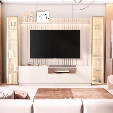 Imagem de Rack com Painel para Tv 84 Polegadas 100% Mdf com Led 2 Torres com Porta Reflecta Vitoria Regia Off White