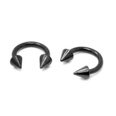 Imagem de Piercing Ferradura Spike Aço Cirúrgico Preto PVD 1.2mm - M2 Piercing, 