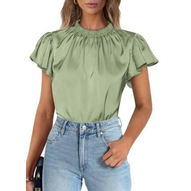 Imagem de Camisa PRETTYGARDEN Verão 2025 Manga Curta com Babados Menta P