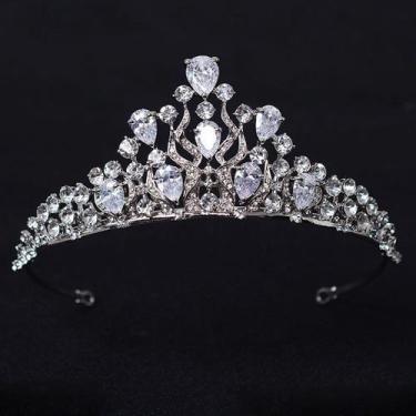 Imagem de Coroa Tiara Cabelo Noiva Prata Zirconia E Strass Princesa - De Castro 