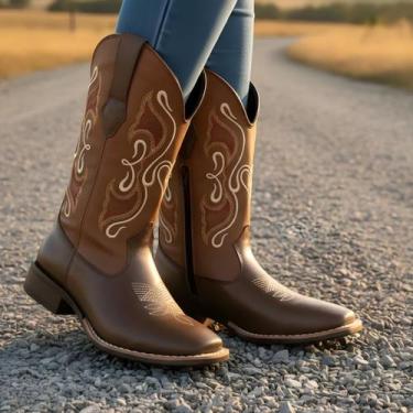 Imagem de Bota Texana Feminina Em Couro Legítimo Cano Bordado Tribal Kapell, Car