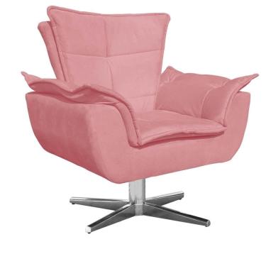 Imagem de Poltrona Base Giratória Cromada Opla Suede Rose - Ibiza