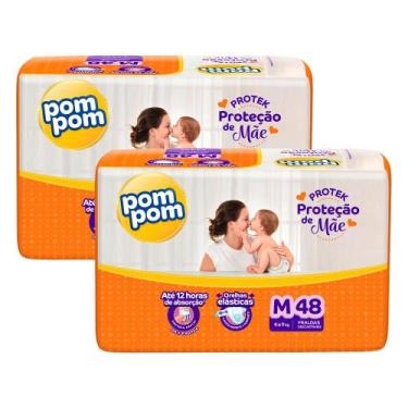 Imagem de Kit 2 Fraldas Pom Pom Derma Protek Mega M com 48un cada