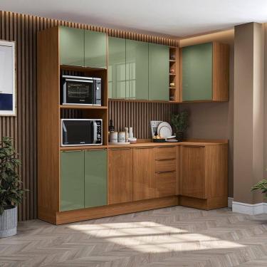 Imagem de Cozinha Compacta 5 Peças com Torre Quente e Canto Vibra Canela/Verde Pistache Super Brilho