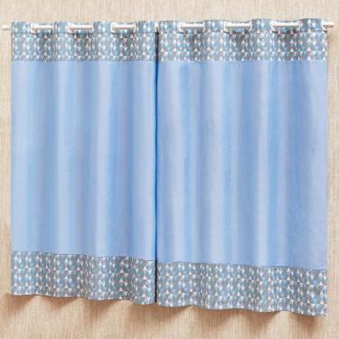 Imagem de Cortina Quarto Infantil Bebe Ilhos Menino Azul Estampada Triangulo Bab