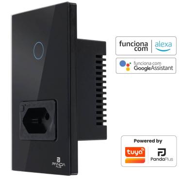 Imagem de Interruptor Inteligente Wi-fi 1 Botão Touch 1 Tomada 16A Bivolt Smartlife Tuya Panda Plus Alexa Google Comando Voz