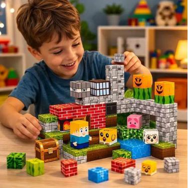 Imagem de Kit De 80 Peças De Blocos Magnéticos Cubo Imã Mundo Craft 80 Minecraft