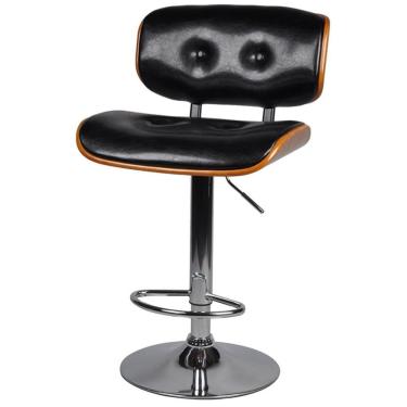 Imagem de Banqueta Giratória Alta Versalhes Rivatti Em Madeira Revestimento Poliuretano Preto Base Disco
