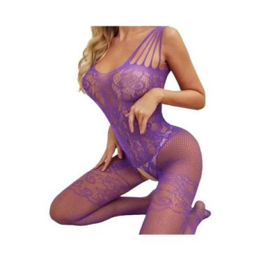 Imagem de Conjunto De Bodystocking Feminino Com Renda E Estampa Floral, Sutiã Ab