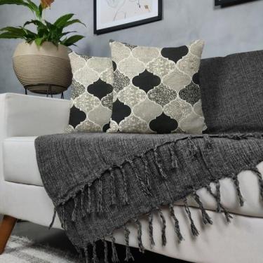 Imagem de Kit Manta Para Sofá Cinza Mesclado + 2 Capas De Almofada Com Zíper Cor
