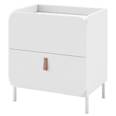 Imagem de Mesa Lateral Curves 2 Gavetas com Puxador em Couro PU e Pés Metálicos Branco - BRV Móveis