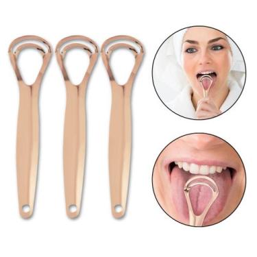 Imagem de Kit 3 Limpador Raspador de Língua Rosé Higienizador Bucal - Arte Seduç
