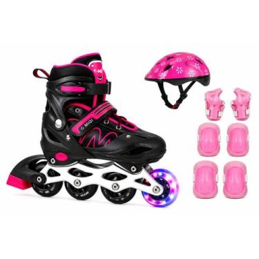 Imagem de Patins Roller In Line Ajustável 28-32 / 32-36 / 36-40 + Led! + KIT PRO