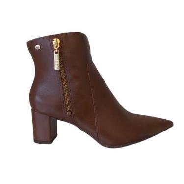 Imagem de Bota Feminina Cano Curto Salto Bloco Couro 365 Soft Marrom, Marrom, 38