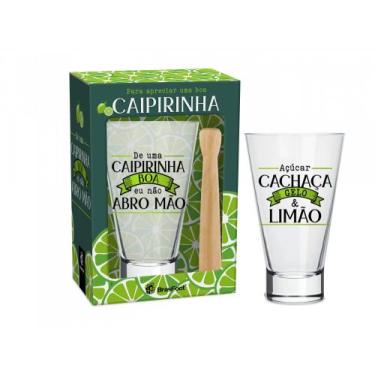 Imagem de Kit caipirinha com 2 peças personalizado com copo de vidro 400ml e bas