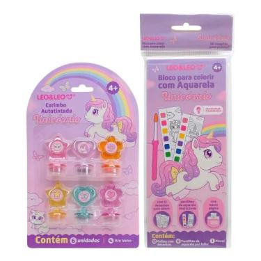 Imagem de COMP Kit Unicórnios Papelaria Artes Pintura - Bloco de Colorir com Aqu