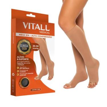 Imagem de Meia 3 4 Vitall Medical Sem Ponteira Alta Compressão 2030 mmHg, Mel, G