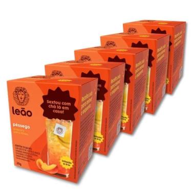 Imagem de Chá Leão para Drinks Sabor Pêssego Kit 5 Caixas 50 Sachês