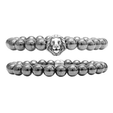 Imagem de Kit C/02 Pulseiras de Bolinha Masculina Grafite Leão (20cm)