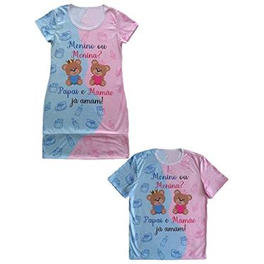 Imagem de Kit Casal Chá Revelação Vestido e Camiseta Menino ou Menina (Vestido G - Camiseta EG, Azul/Rosa)