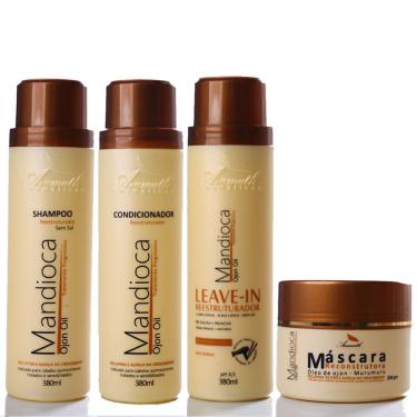 Imagem de Kit Reconstrutor Mandioca Ojon Oil Shampoo, Condicionador, Mascara e Leave-in Aramath Home Care