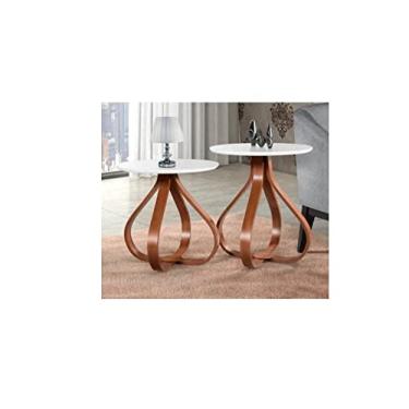 Imagem de Kit 2 Mesa canto lateral decorativa sala redonda luxo cebola cor: branco