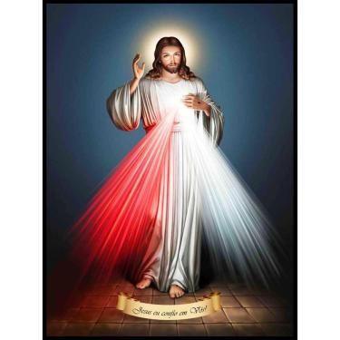 Imagem de Quadro Decorativo Religioso Jesus Misericordioso Luxo 30x42cm com moldura e vidro