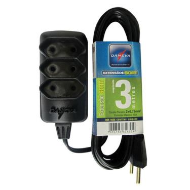 Imagem de Extensão em ABS Sort Economic 3 Tomadas e 2 Polos 10a 250v com 3 Metros Preta