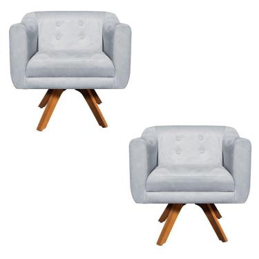 Imagem de Kit 02 Poltronas Giratória Julia Suede Base Madeira