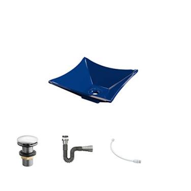 Imagem de Kit Cuba L30 C/Válvula Click 1''G + Sifão Cromado + Flexível Azul Escuro