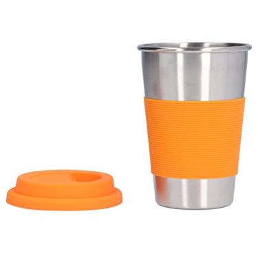 Imagem de copos de metal,Copos de aço inoxidável com tampas mangas, copos de metal, para crianças, crianças e adultos para atividades internas e externas(Orange)