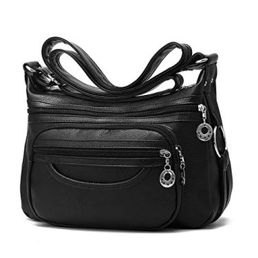 Imagem de MINTEGRA Bolsa tiracolo feminina de couro, bolsa de bolso, bolsa de ombro leve, Preto