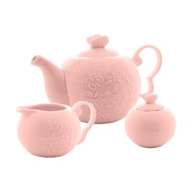 Imagem de Conjunto Para Café/Chá de Porcelana Butterfly Rosa 3 Peças Bon Gourmet