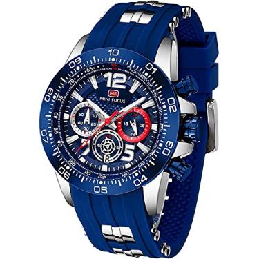 Imagem de MF MINI FOCUS Relógio masculino escudo relógio relógio de pulso cronógrafo à prova d'água calendário luminoso pulseira de silicone relógios de pulso legais para homens, Prateado, azul
