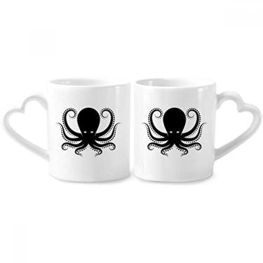 Imagem de Conjunto de canecas de porcelana para casais, estampa preta, branca, polvo, vida marinha